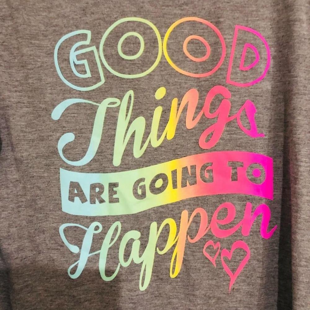 Jerry Leigh Women T-Shirt Good‎ Things Are Going To Happen Crew Neck Gray Sz 2XL